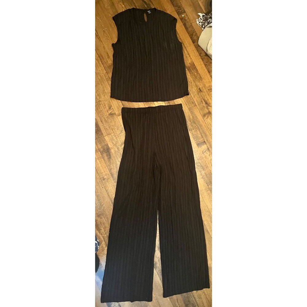NWOT Shein Wide Ribbed Pleated Set Black Size Large
